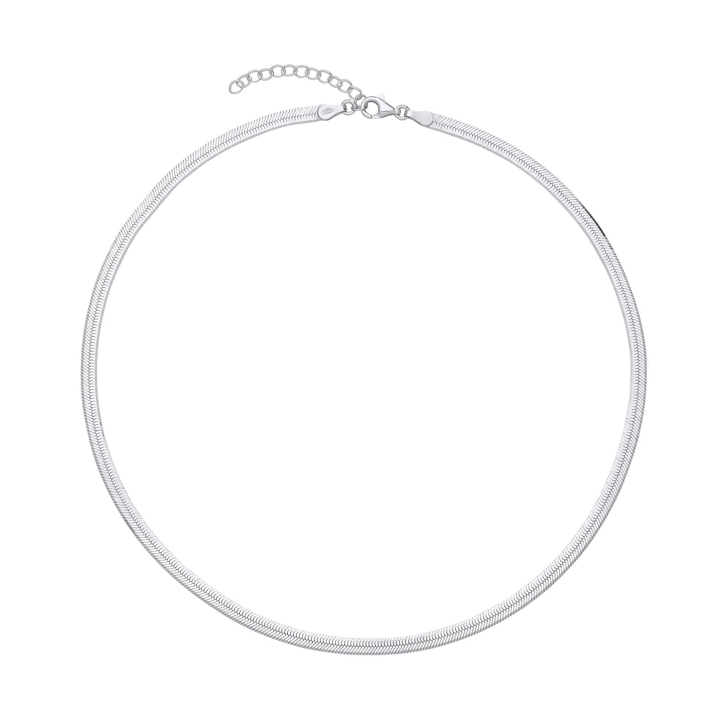 Sterling Silver  Flat Herringbone Chain Necklace 4mm 14 + 1.5 inch - GVCL014