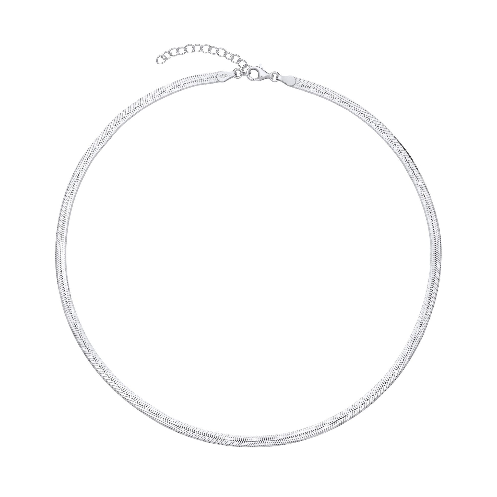Sterling Silver  Flat Herringbone Chain Necklace 4mm 14 + 1.5 inch - GVCL014