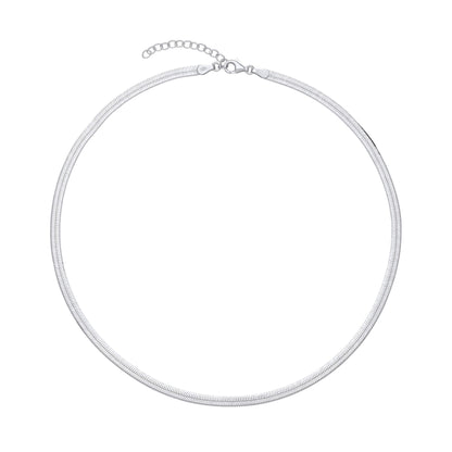 Sterling Silver  Flat Herringbone Chain Necklace 4mm 14 + 1.5 inch - GVCL014