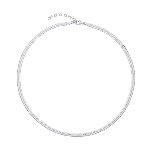 Sterling Silver  Flat Herringbone Chain Necklace 4mm 14 + 1.5 inch - GVCL014
