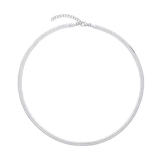Sterling Silver  Flat Herringbone Chain Necklace 4mm 14 + 1.5 inch - GVCL014