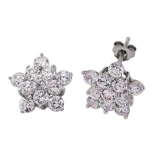 Silver  CZ Star Cluster Stud Earrings - GVE012