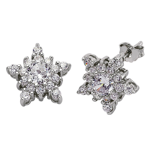 Silver  CZ Star Cluster Stud Earrings - GVE014