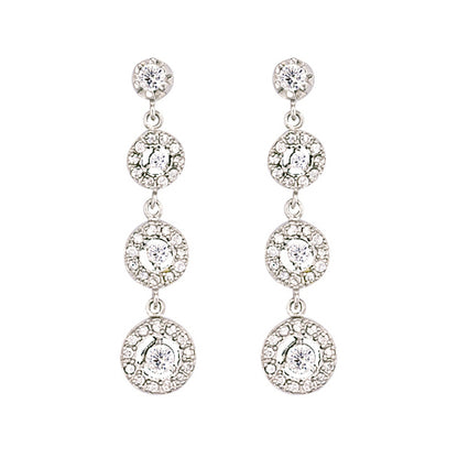 Silver  CZ Trilogy Chain Halo Drop Earrings - GVE019