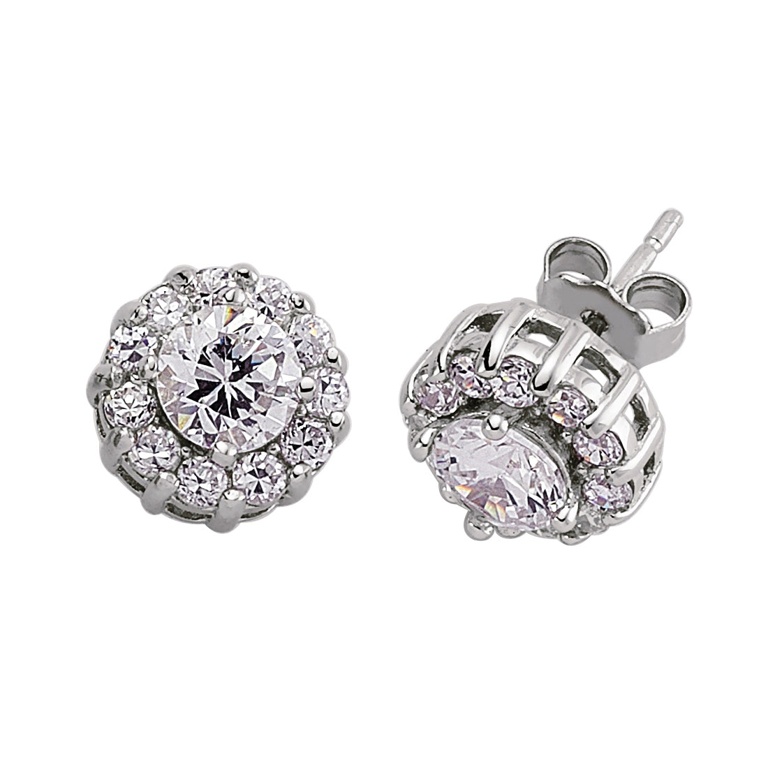 Silver  CZ Halo Stud Earrings - GVE027