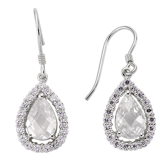 Silver  Pear CZ Tears of Joy Drop Earrings - GVE061