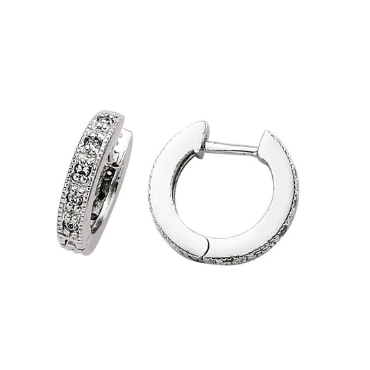 Silver  CZ Huggie Hoop Earrings 14mm - GVE063