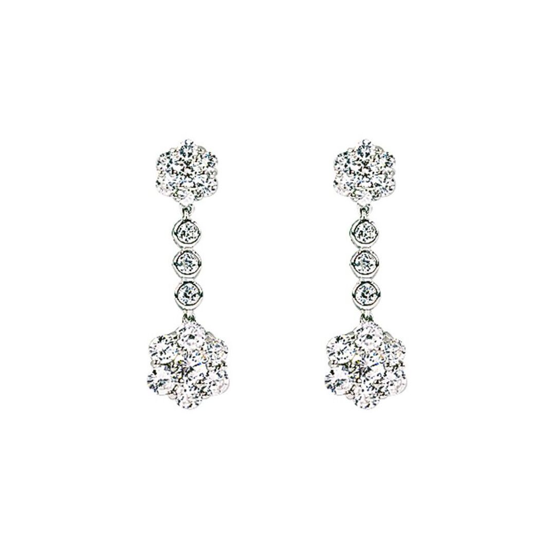 Silver  CZ Cluster Drop Drop Earrings - GVE081