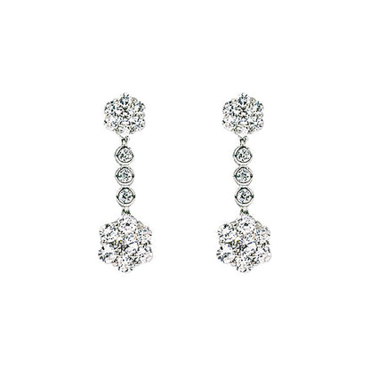 Silver  CZ Cluster Drop Drop Earrings - GVE081