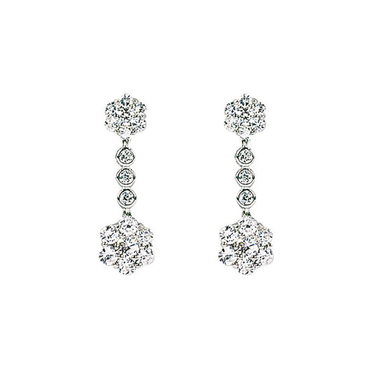 Silver  CZ Cluster Drop Drop Earrings - GVE081
