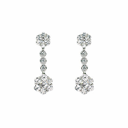 Silver  CZ Cluster Drop Drop Earrings - GVE081
