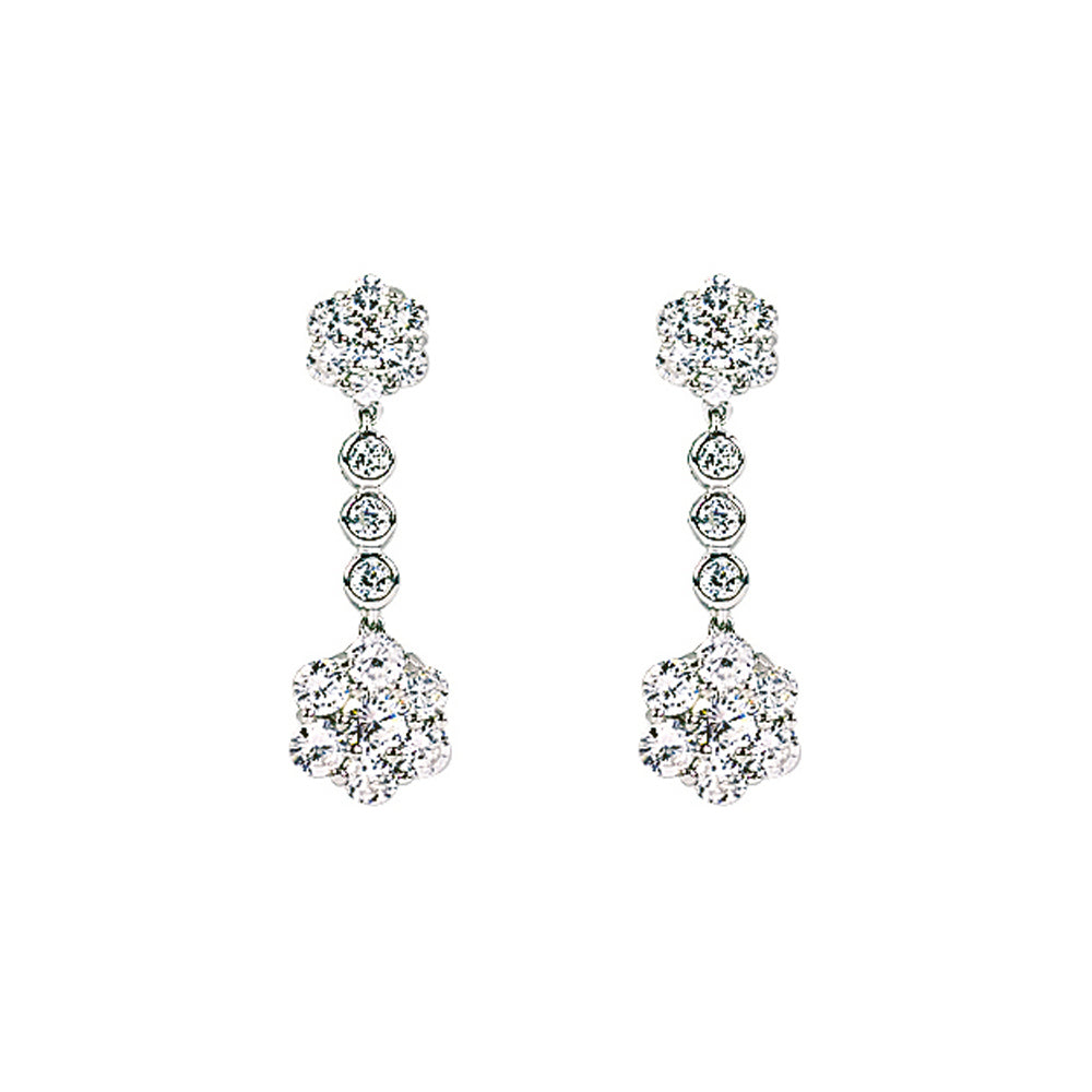 Silver  CZ Cluster Drop Drop Earrings - GVE081