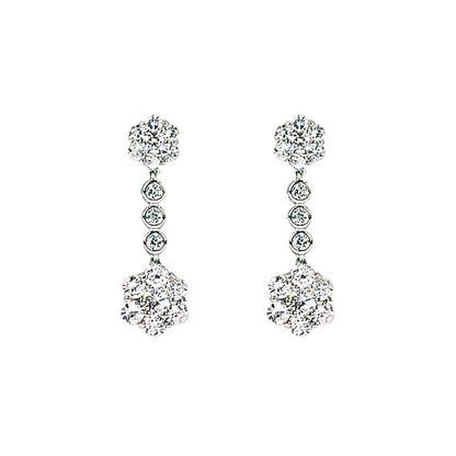 Silver  CZ Cluster Drop Drop Earrings - GVE081