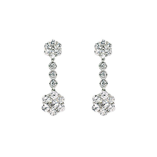 Silver  CZ Cluster Drop Drop Earrings - GVE081