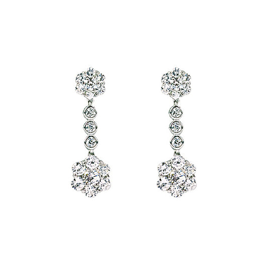 Silver  CZ Cluster Drop Drop Earrings - GVE081