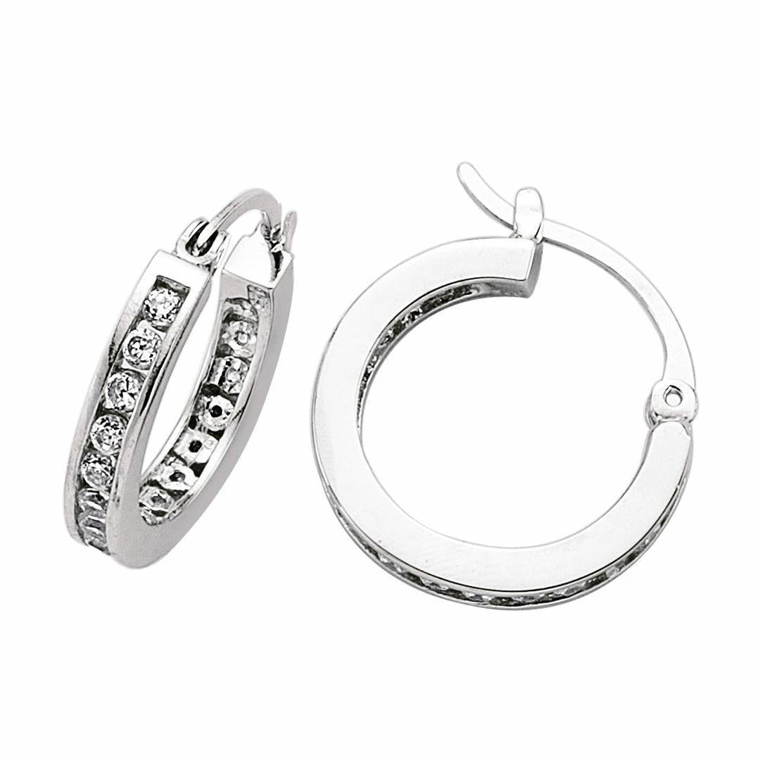Silver  CZ Huggie Hoop Earrings 17mm - GVE086