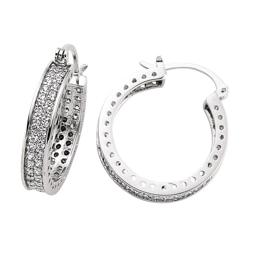 Silver  CZ Huggie Hoop Earrings 24mm - GVE098