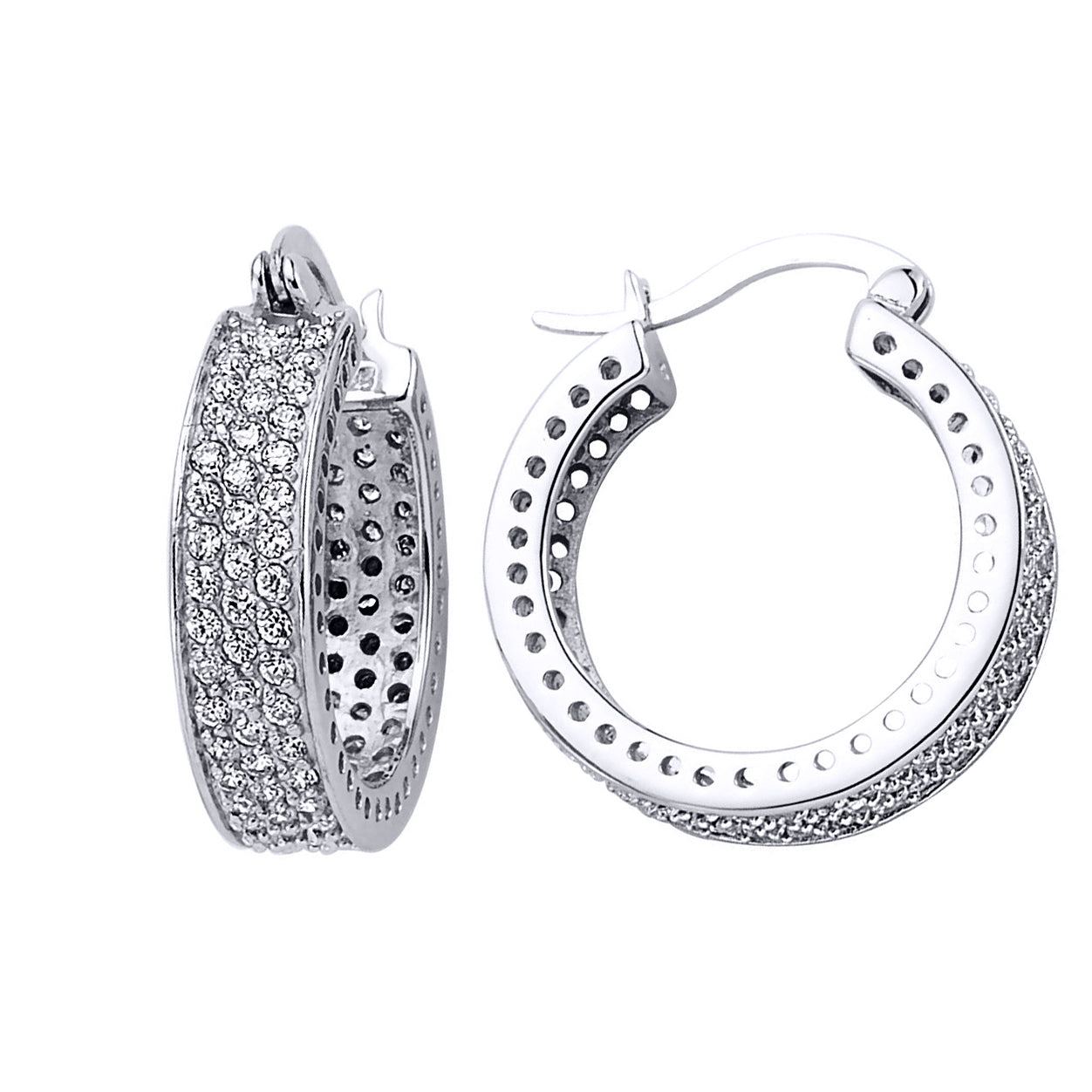 Silver  CZ Huggie Hoop Earrings 24mm - GVE100