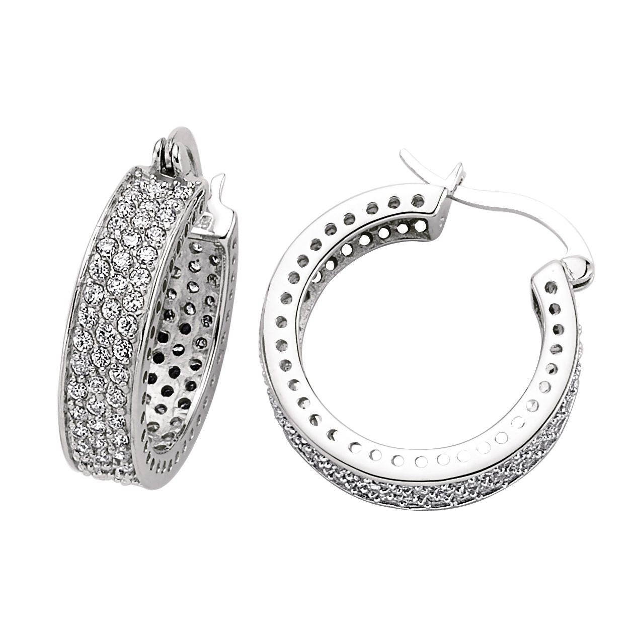 Silver  CZ Huggie Hoop Earrings 24mm - GVE100