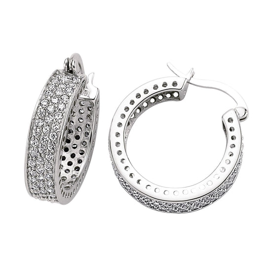 Silver  CZ Huggie Hoop Earrings 24mm - GVE100