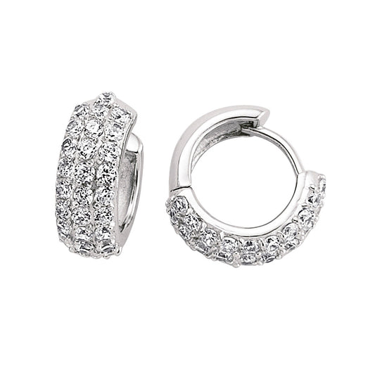 Silver  CZ Huggie Hoop Earrings 15mm - GVE103