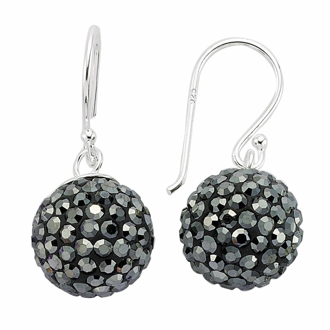Sterling Silver  Crystal Haematite Shamballa Earrings - GVE139HEM