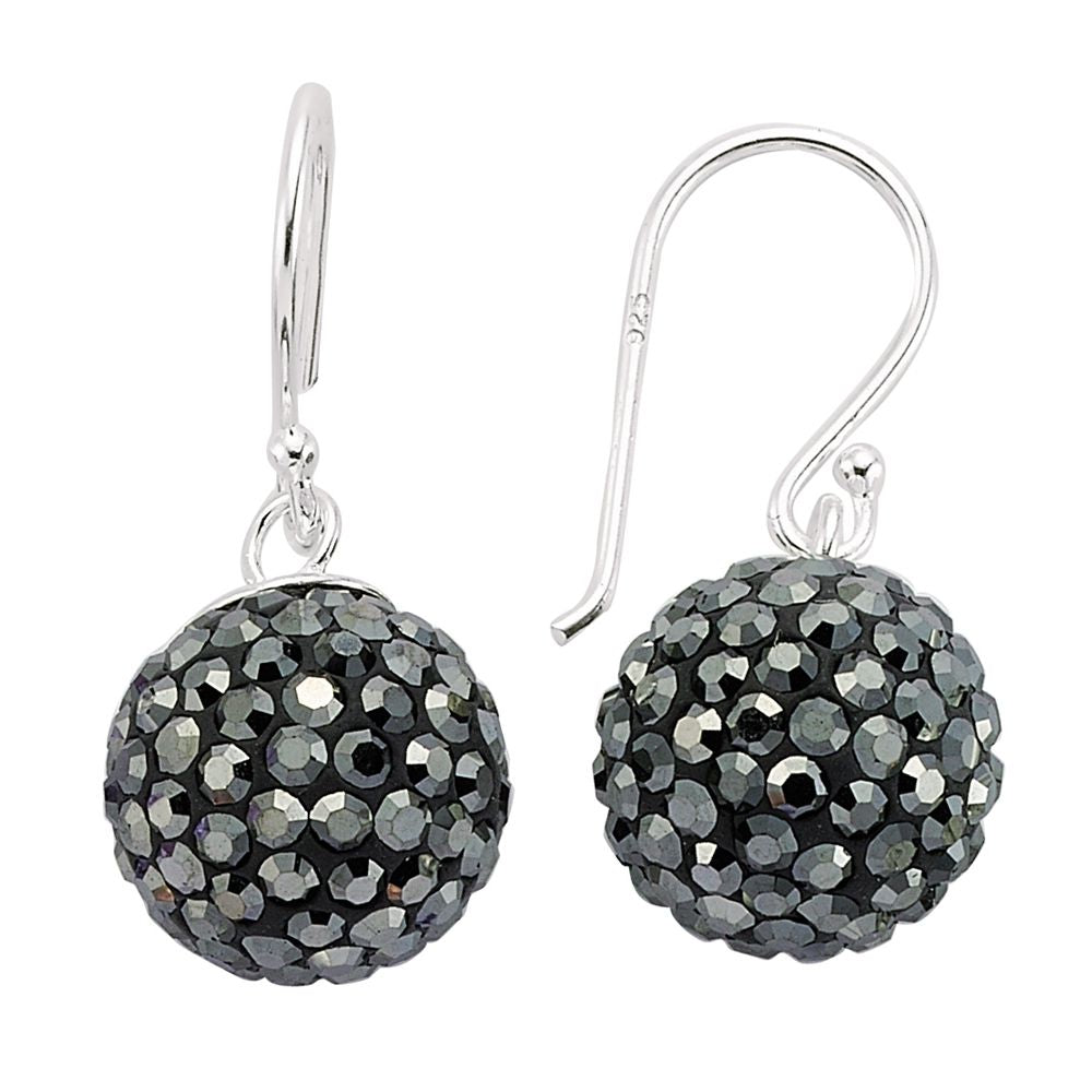 Sterling Silver  Crystal Haematite Shamballa Earrings - GVE139HEM