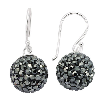Sterling Silver  Crystal Haematite Shamballa Earrings - GVE139HEM
