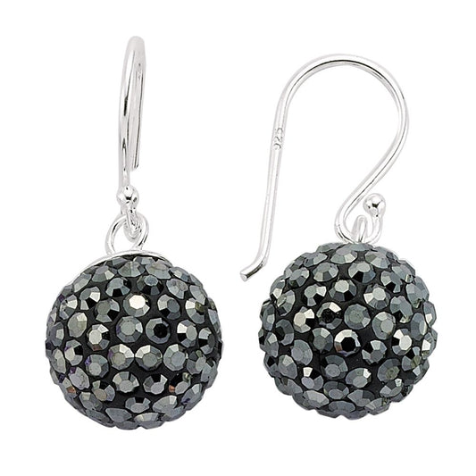 Sterling Silver  Crystal Haematite Shamballa Earrings - GVE139HEM