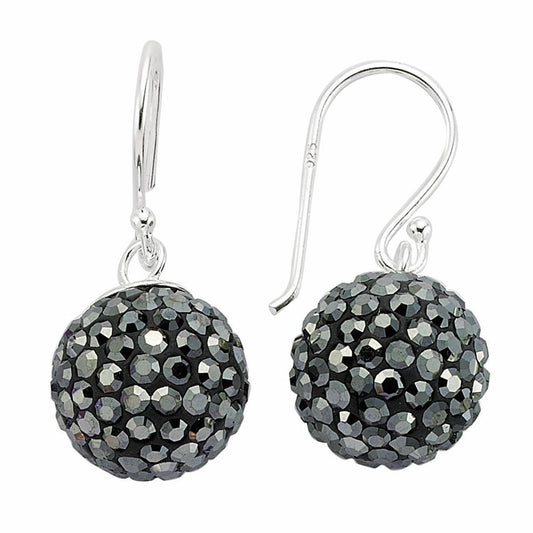 Sterling Silver  Crystal Haematite Shamballa Earrings - GVE139HEM