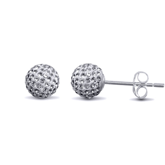 Sterling Silver  White Crystal Spiky Disco Ball Stud Earrings 6mm - GVE142-6ML
