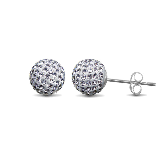 Sterling Silver  White Crystal Spiky Disco Ball Stud Earrings 8mm - GVE142-8ML