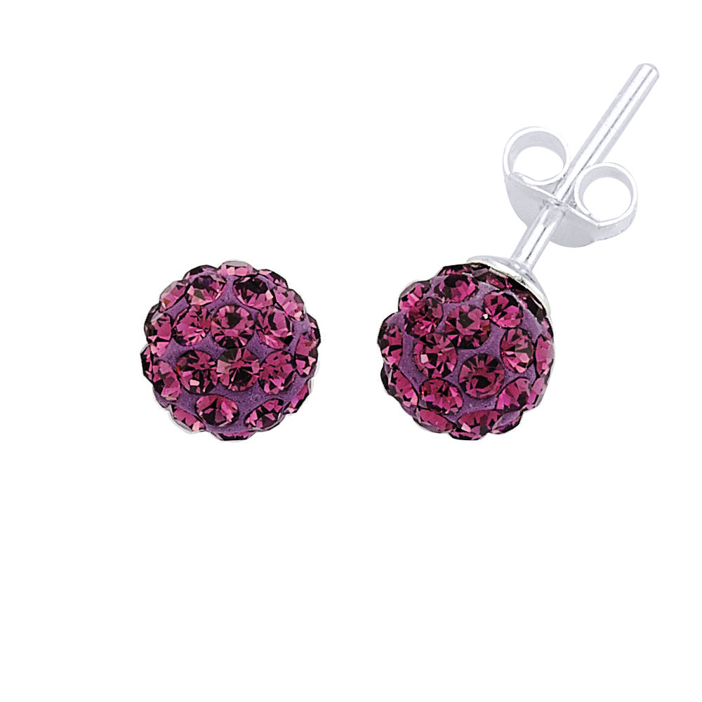 Silver  Purple Crystal Disco Ball Stud Earrings - GVE142AMY