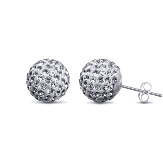 Silver Crystal Disco Ball Stud Earrings - GVE142A