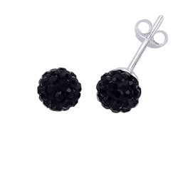 Silver  Black Crystal Disco Ball Stud Earrings - GVE142B