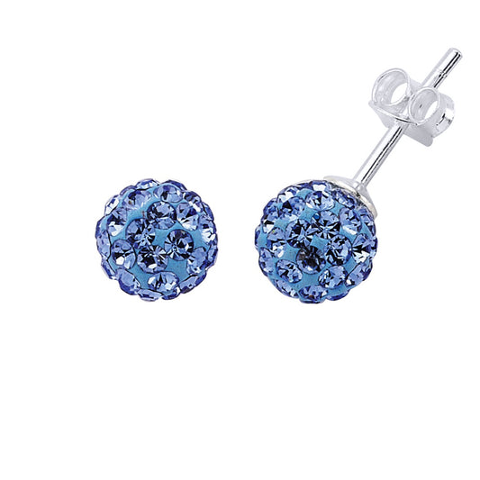 Silver  Blue Crystal Disco Ball Stud Earrings - GVE142BLU