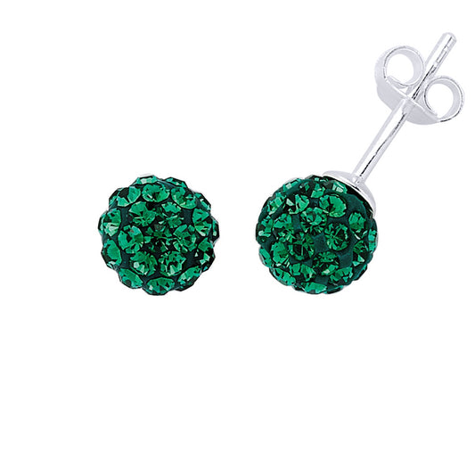 Silver  Green Crystal Disco Ball Stud Earrings - GVE142E