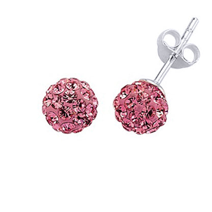 Silver  Pink Crystal Disco Ball Stud Earrings - GVE142P