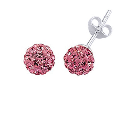 Silver  Pink Crystal Disco Ball Stud Earrings - GVE142P