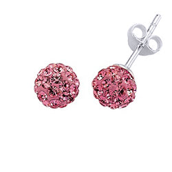 Silver  Pink Crystal Disco Ball Stud Earrings - GVE142P