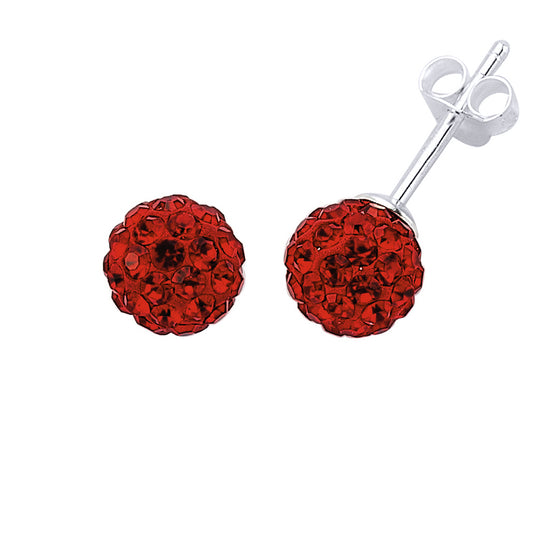 Silver  Red Crystal Disco Ball Stud Earrings - GVE142R