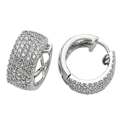 Silver  CZ 5 Row Eternity Hoop Earrings 19mm - GVE154