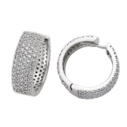 Silver  CZ 5 Row Eternity Hoop Earrings 24mm - GVE155