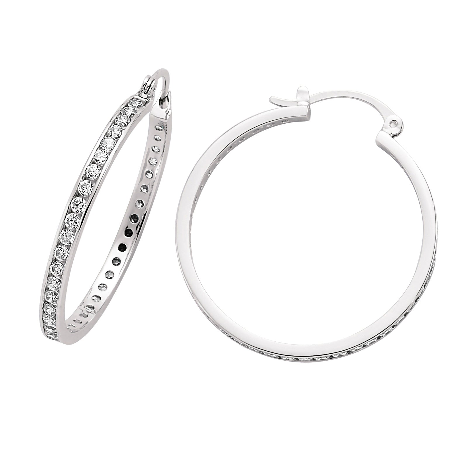 Silver  CZ Channel Eternity Hoop Earrings 34mm - GVE162