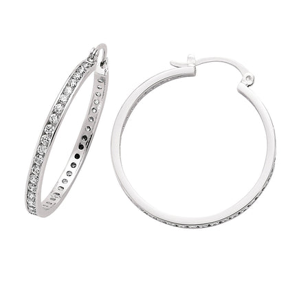 Silver  CZ Channel Eternity Hoop Earrings 34mm - GVE162