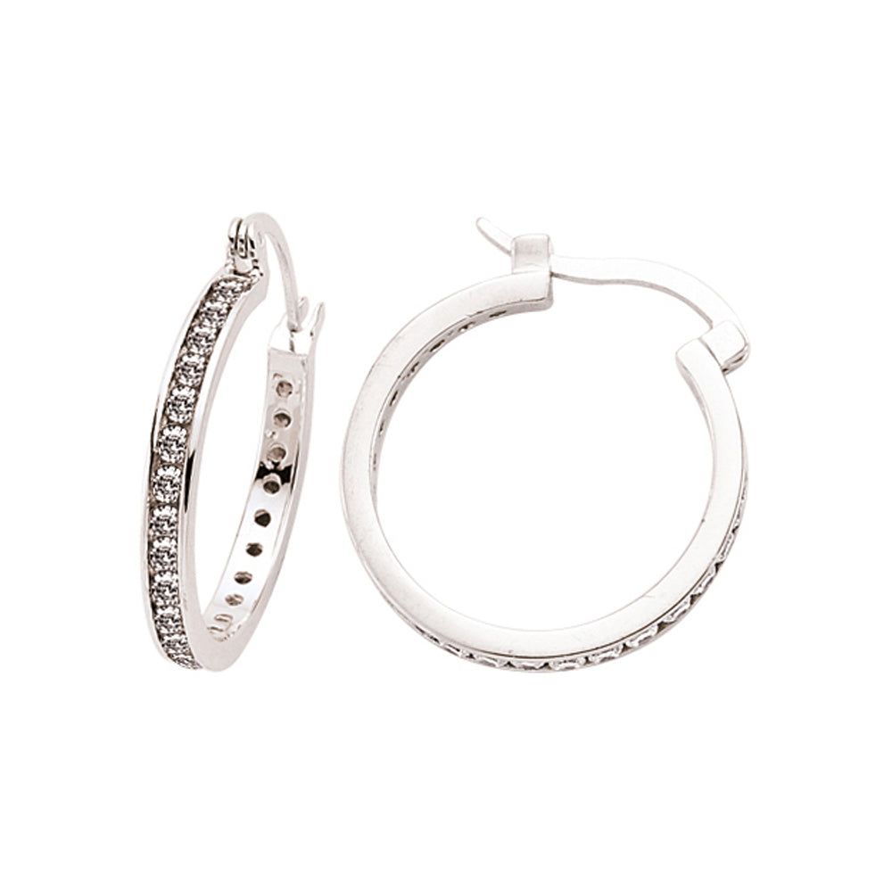 Silver  CZ Channel Eternity Hoop Earrings 22mm - GVE163