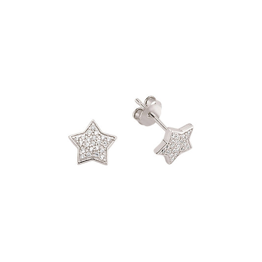 Silver  CZ Star Stud Earrings - GVE173