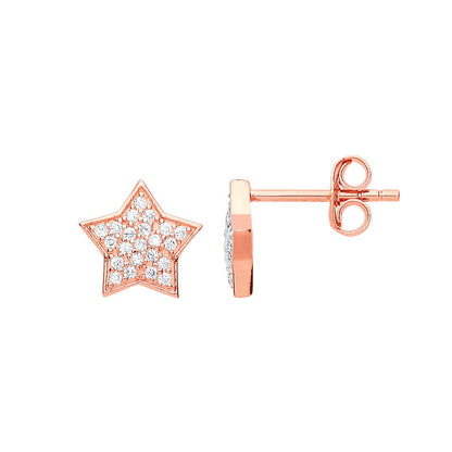 Rose Silver  CZ Pavé Star Drop Earrings - GVE173RG