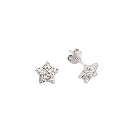 Silver CZ Star Stud Earrings - GVE173