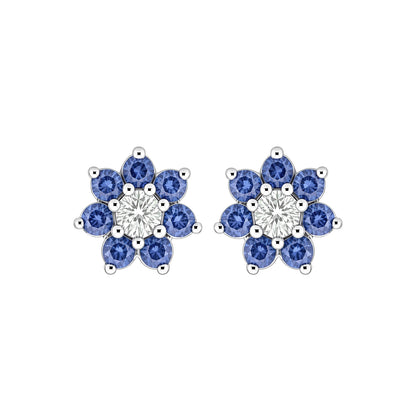 Silver  Blue CZ Flower Cluster Stud Earrings - GVE175